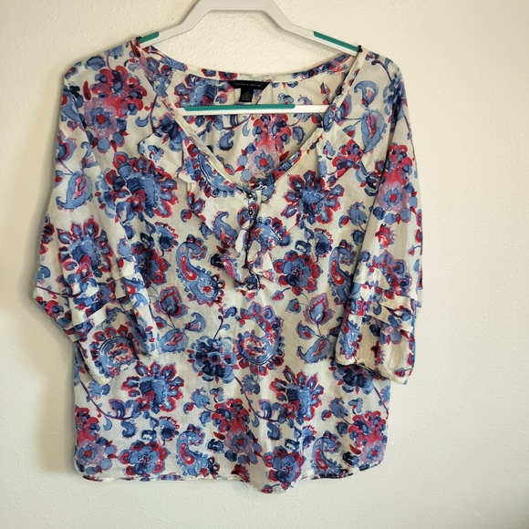 Tommy Hilfiger Tops - Tommy Hilfiger Blue/Red Paisley Blouse Sz L Boho Preppy Cottagecore Prairie